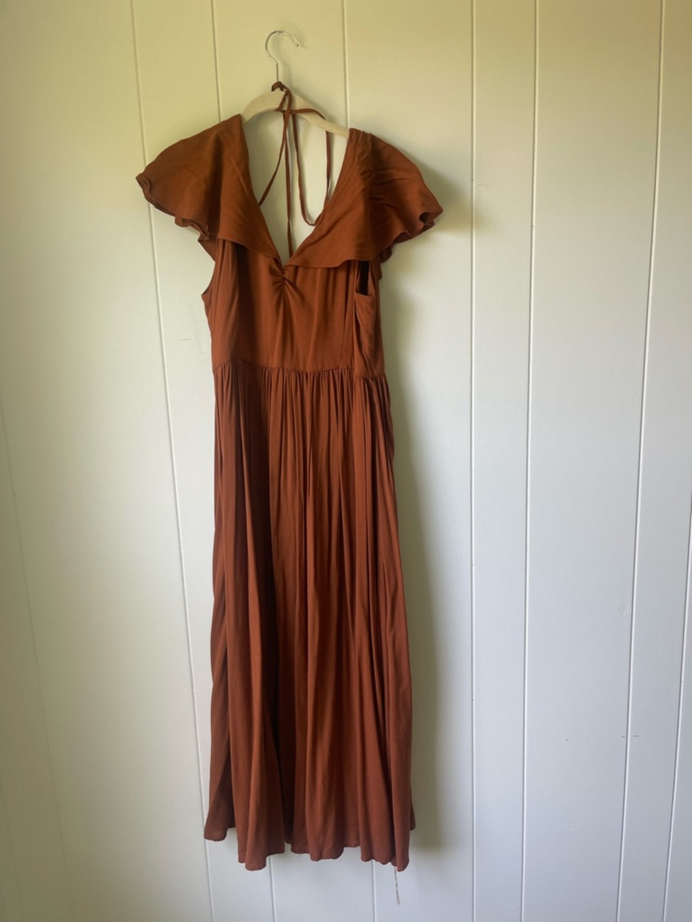 Christy Dawn Rust-Toned Ruffled Halter Maxi Dress